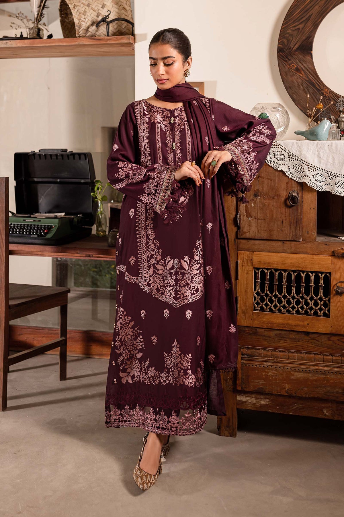 3 Piece Embroidered Linen Suit