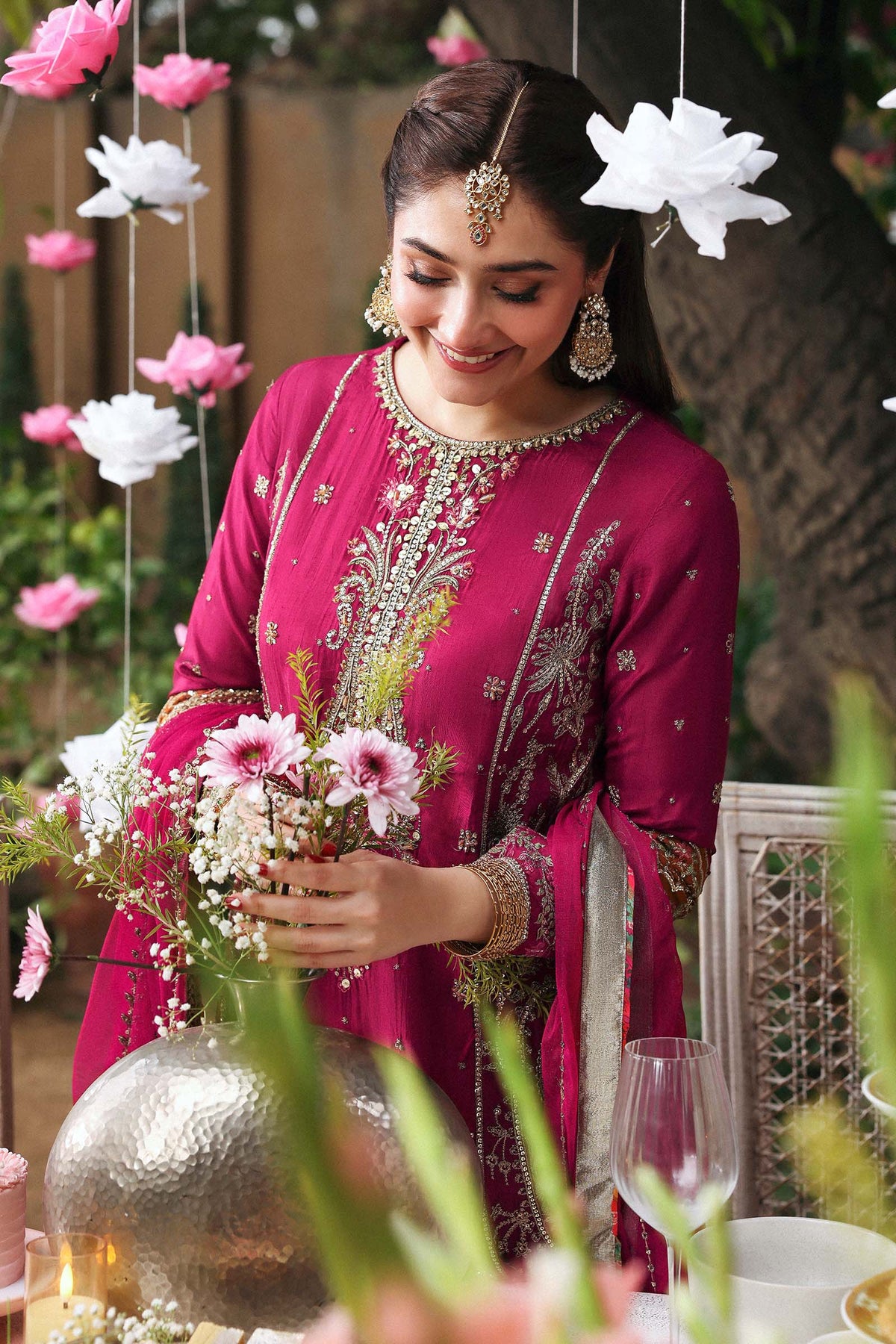 3 Piece Embroidered Raw Silk Suit