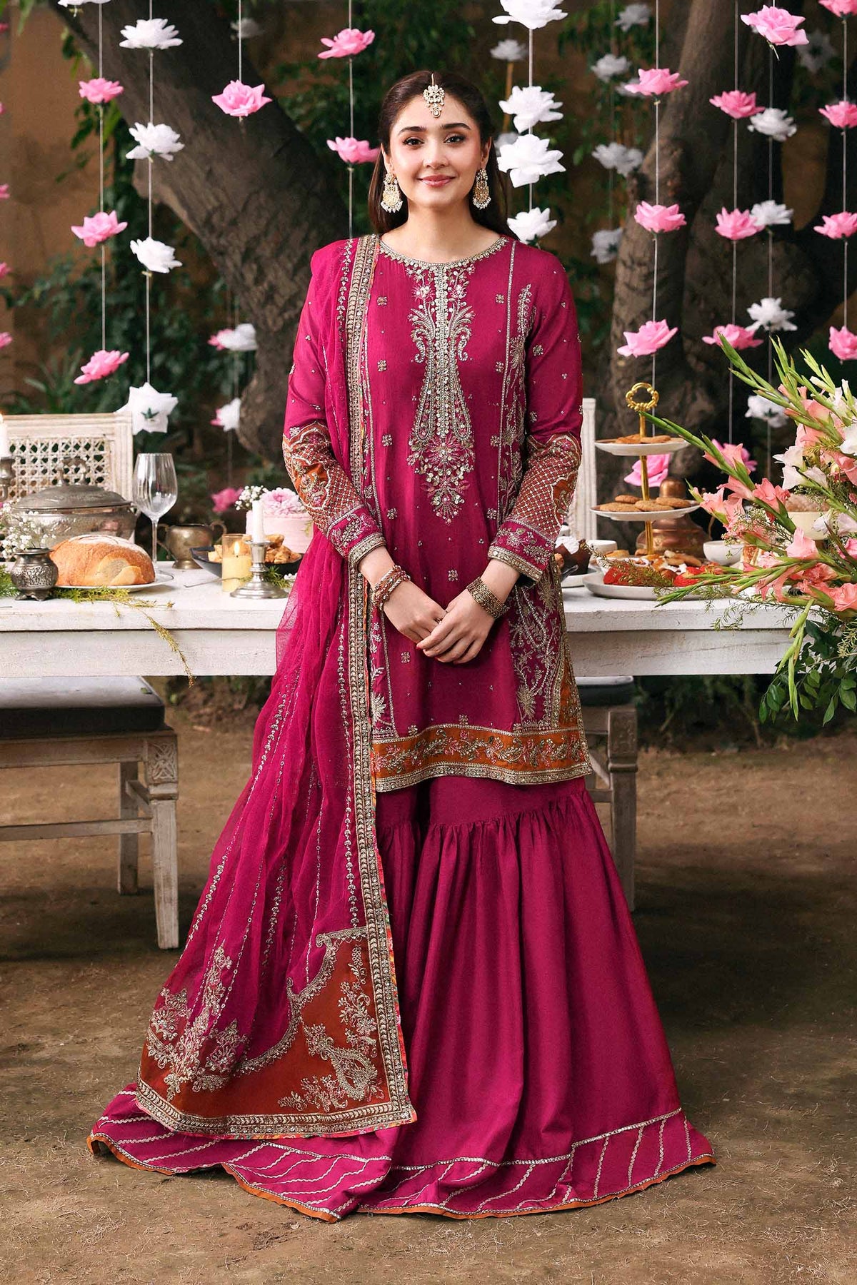 3 Piece Embroidered Raw Silk Suit