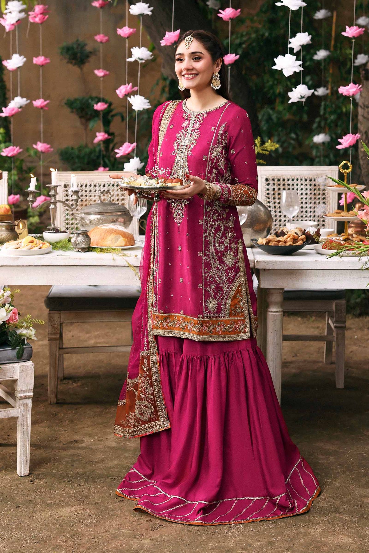 3 Piece Embroidered Raw Silk Suit