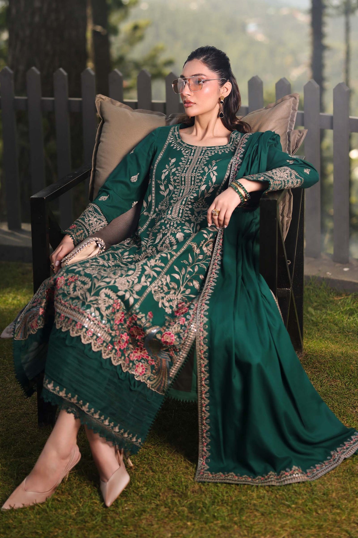 3 Piece Embroidered Linen Suit