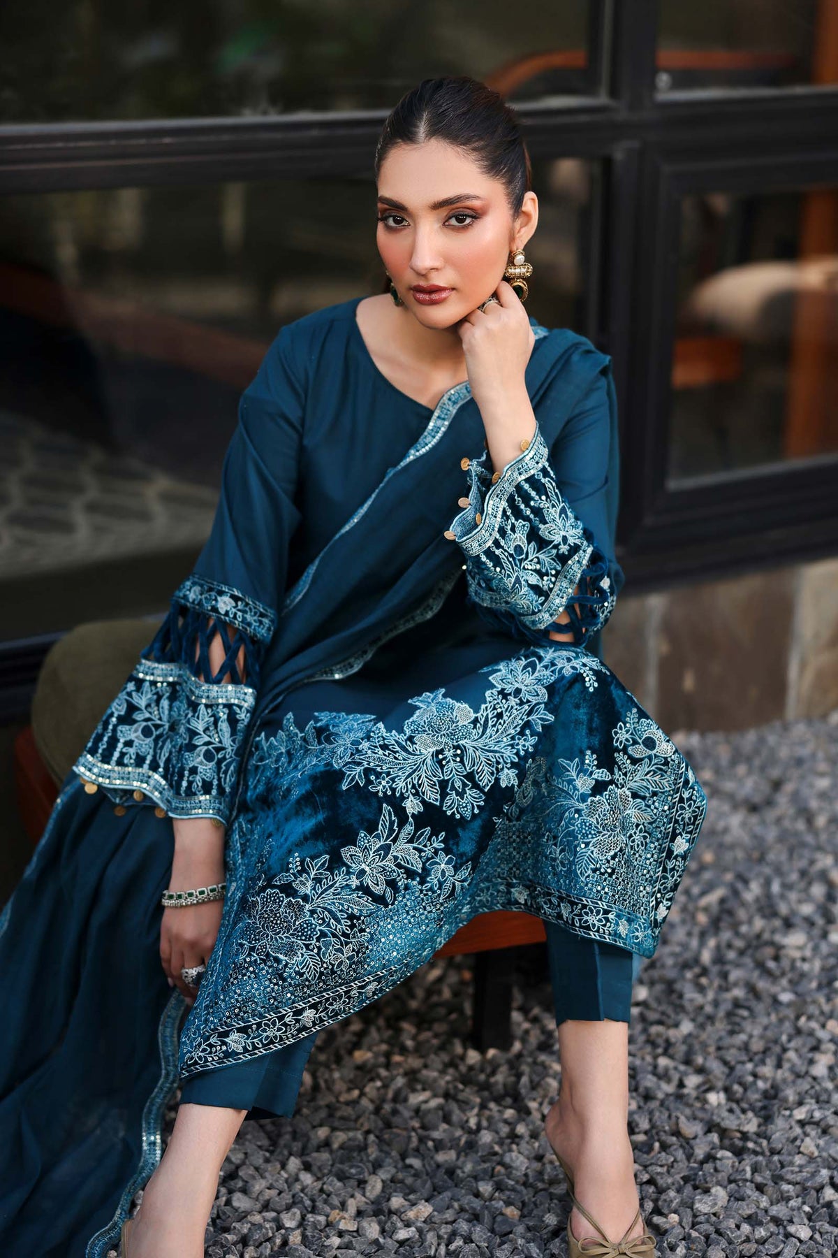 3 Piece Embroidered Marina Suit