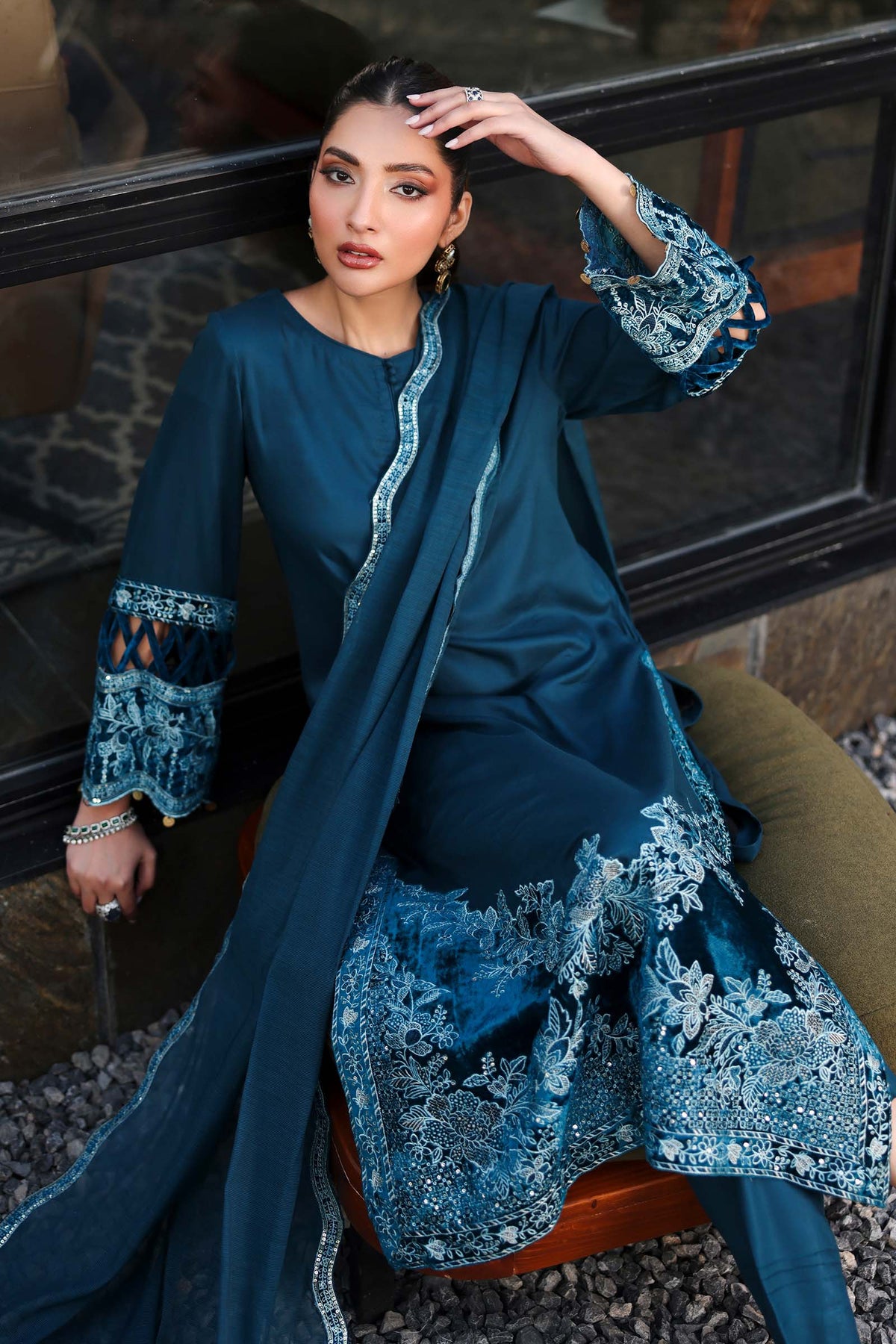3 Piece Embroidered Marina Suit