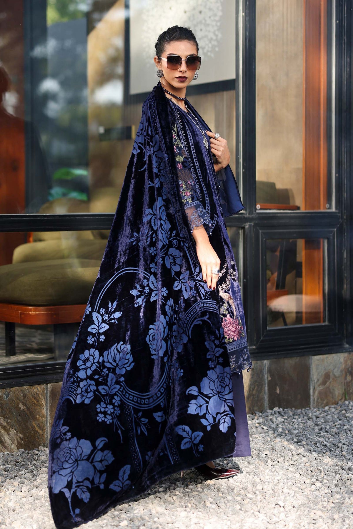 3 Piece Embroidered Velvet Suit