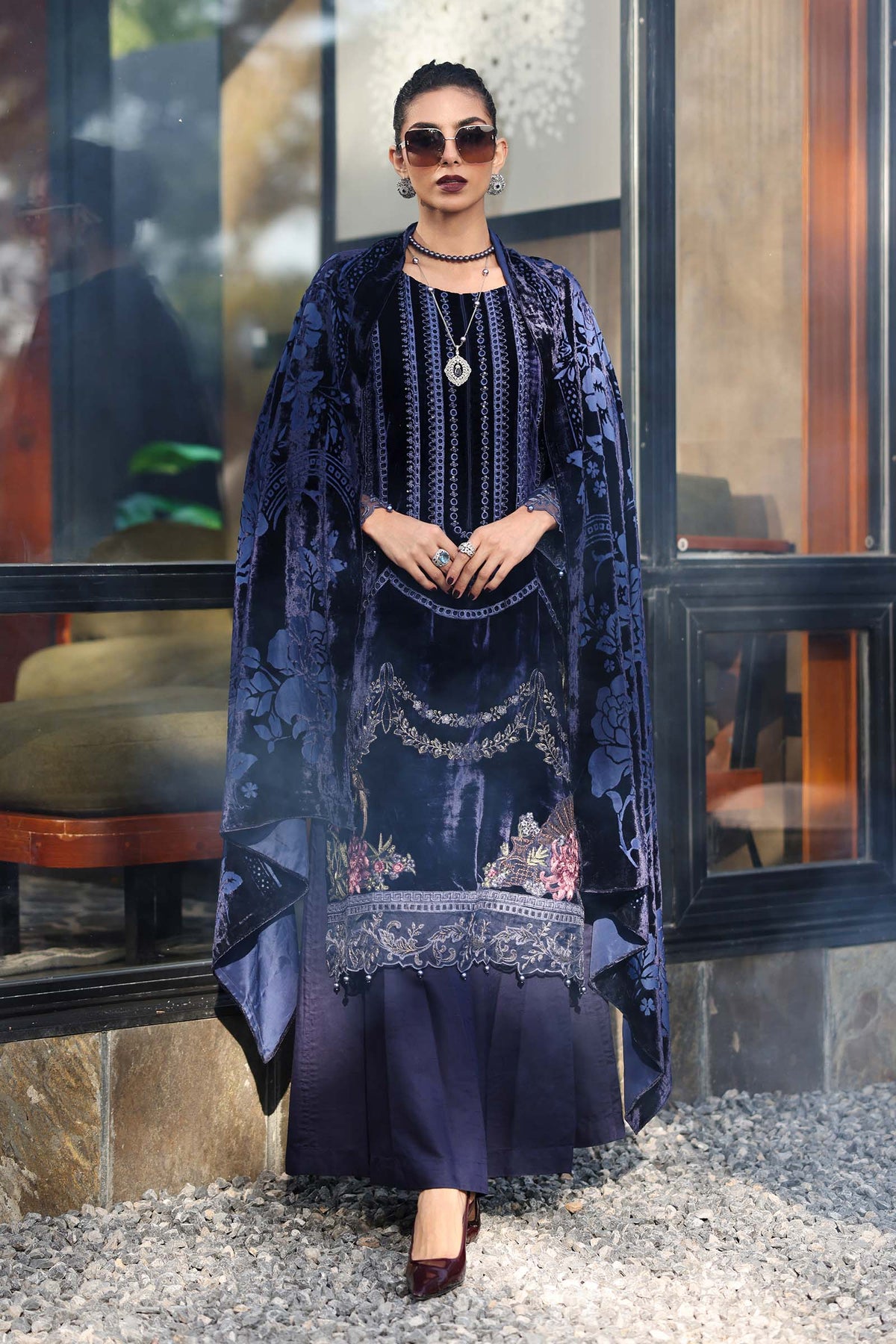 3 Piece Embroidered Velvet Suit