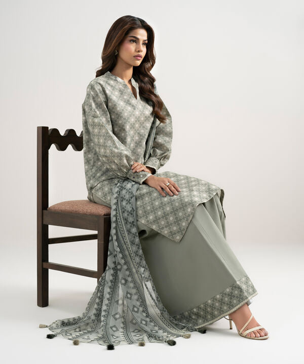 3 Piece - Printed Zari Lawn Suit