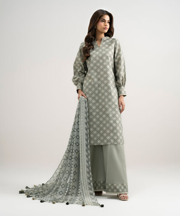 3 Piece - Printed Zari Lawn Suit