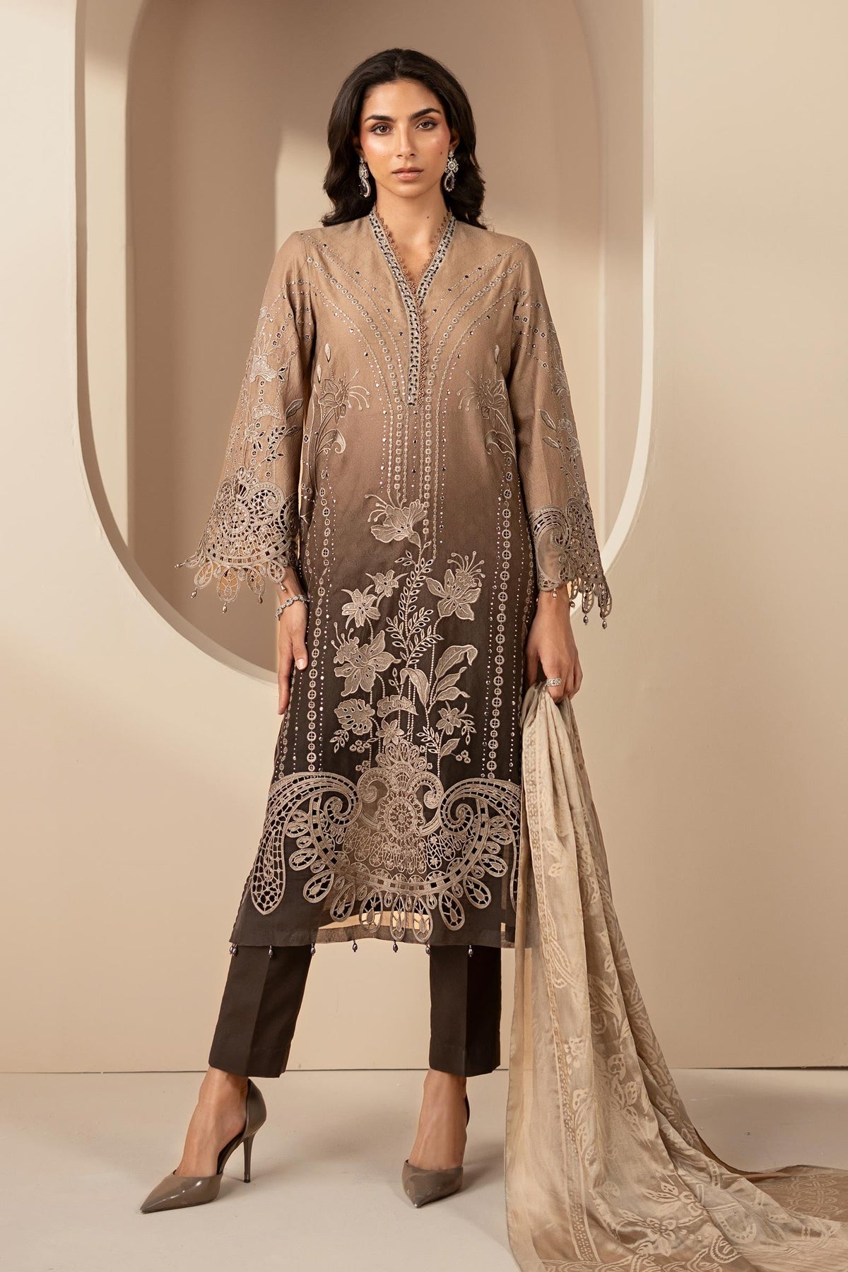 3 Piece Embroidered Jacquard Lawn Suit - DS2601A-SML-00A