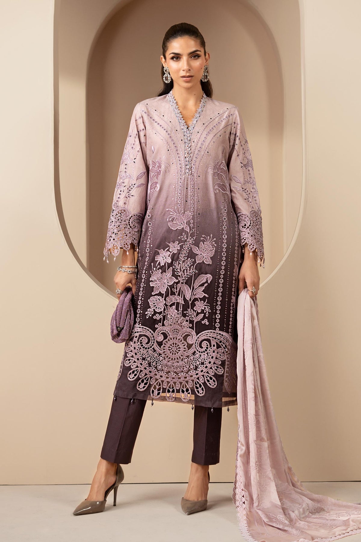 3 Piece Embroidered Jacquard Lawn Suit - DS2601B-SML-00B