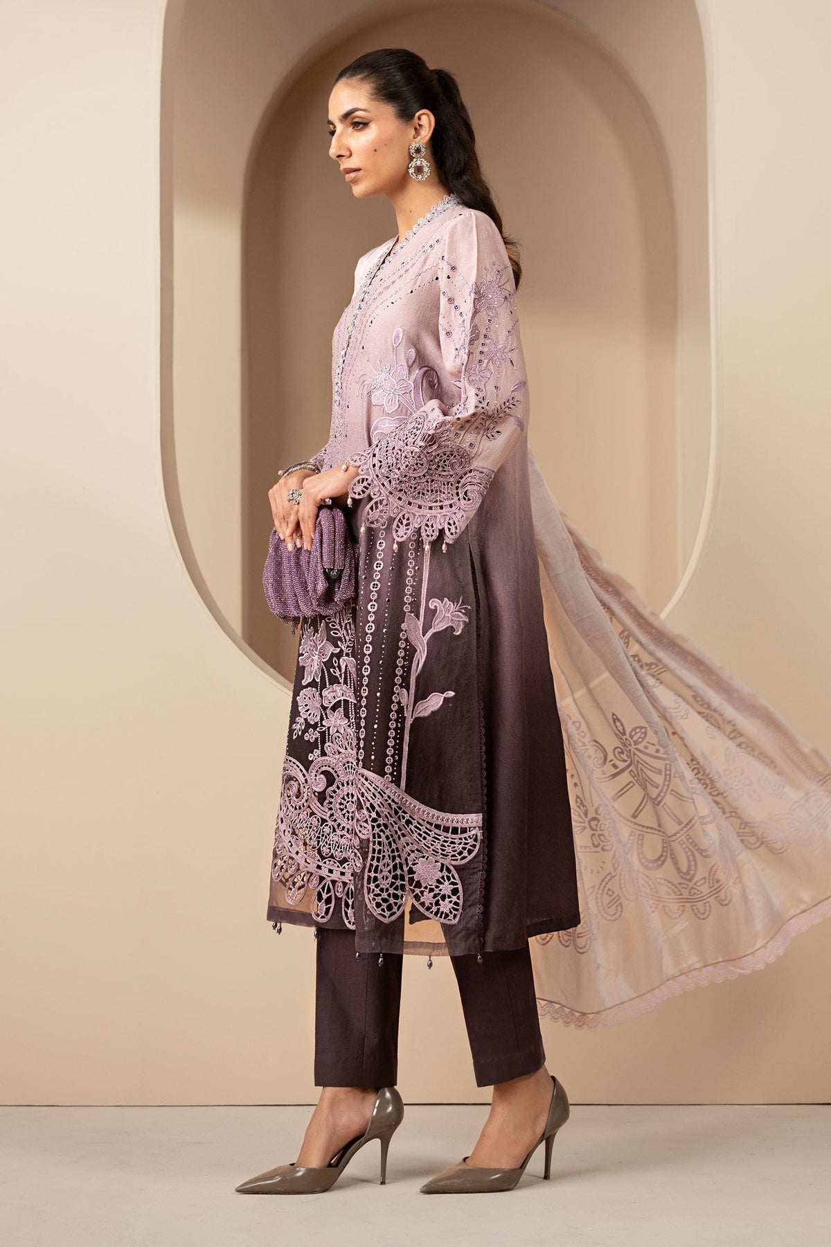 3 Piece Embroidered Jacquard Lawn Suit - DS2601B-SML-00B