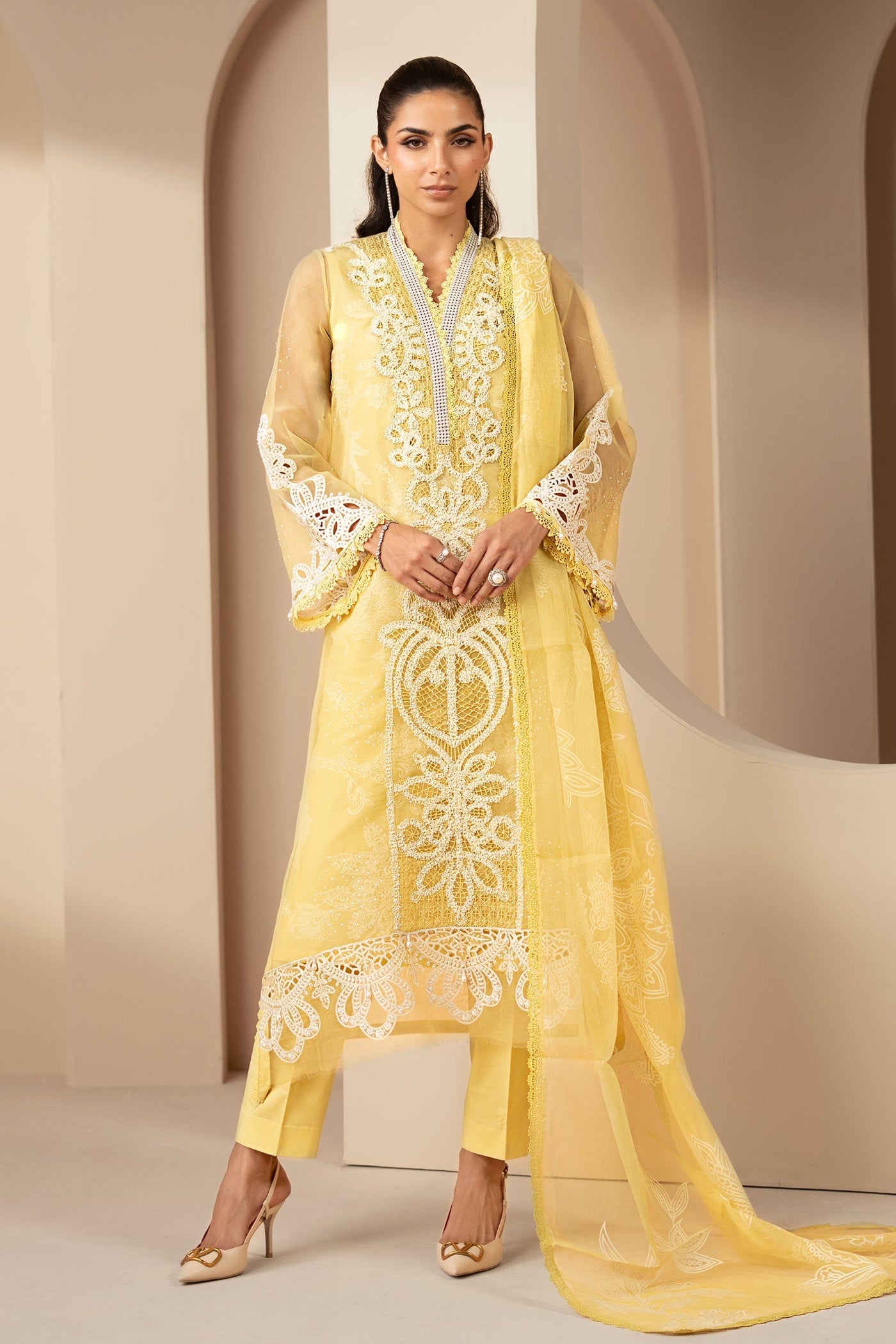 3 Piece Embroidered Organza Suit