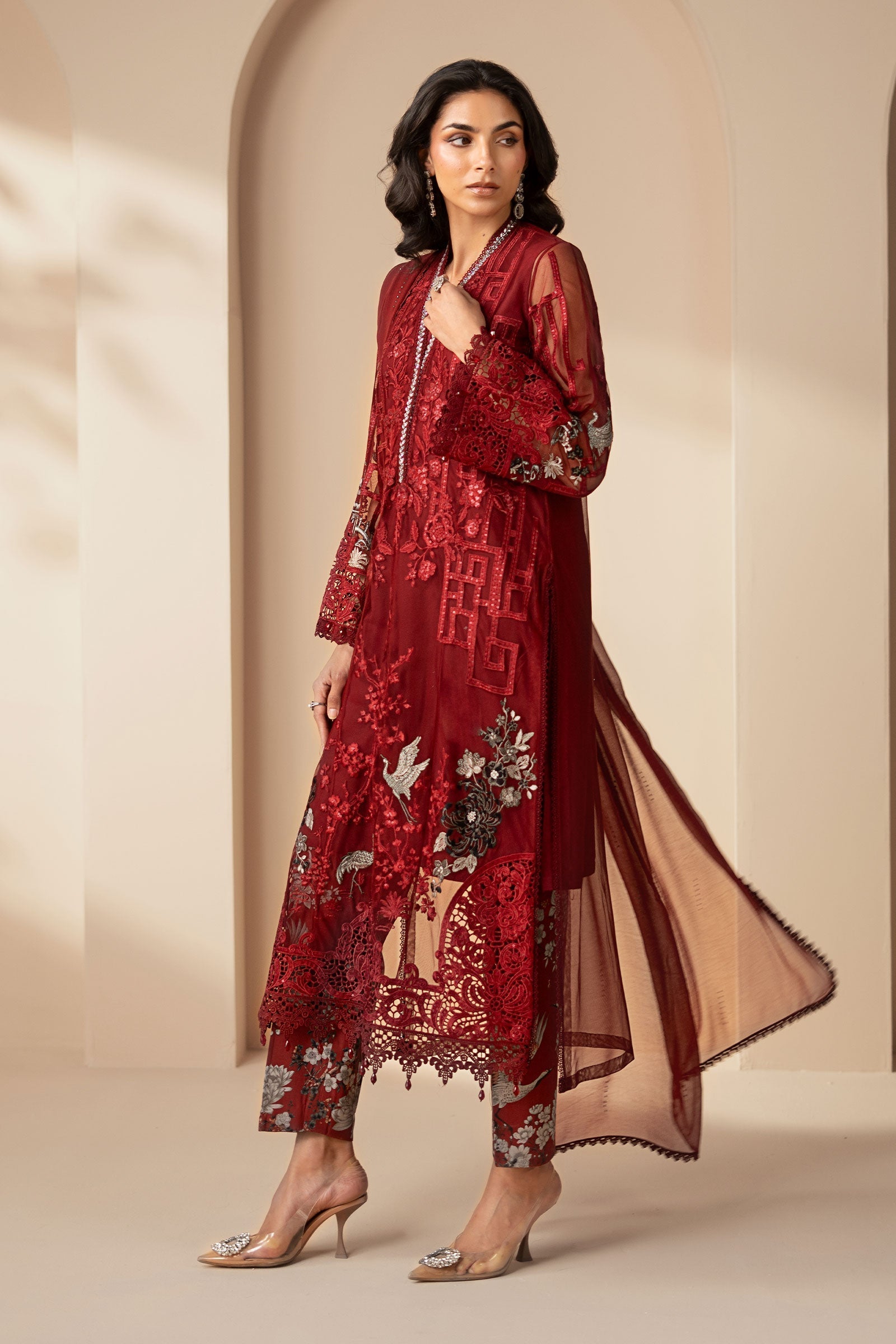 3 Piece Embroidered Net Suit