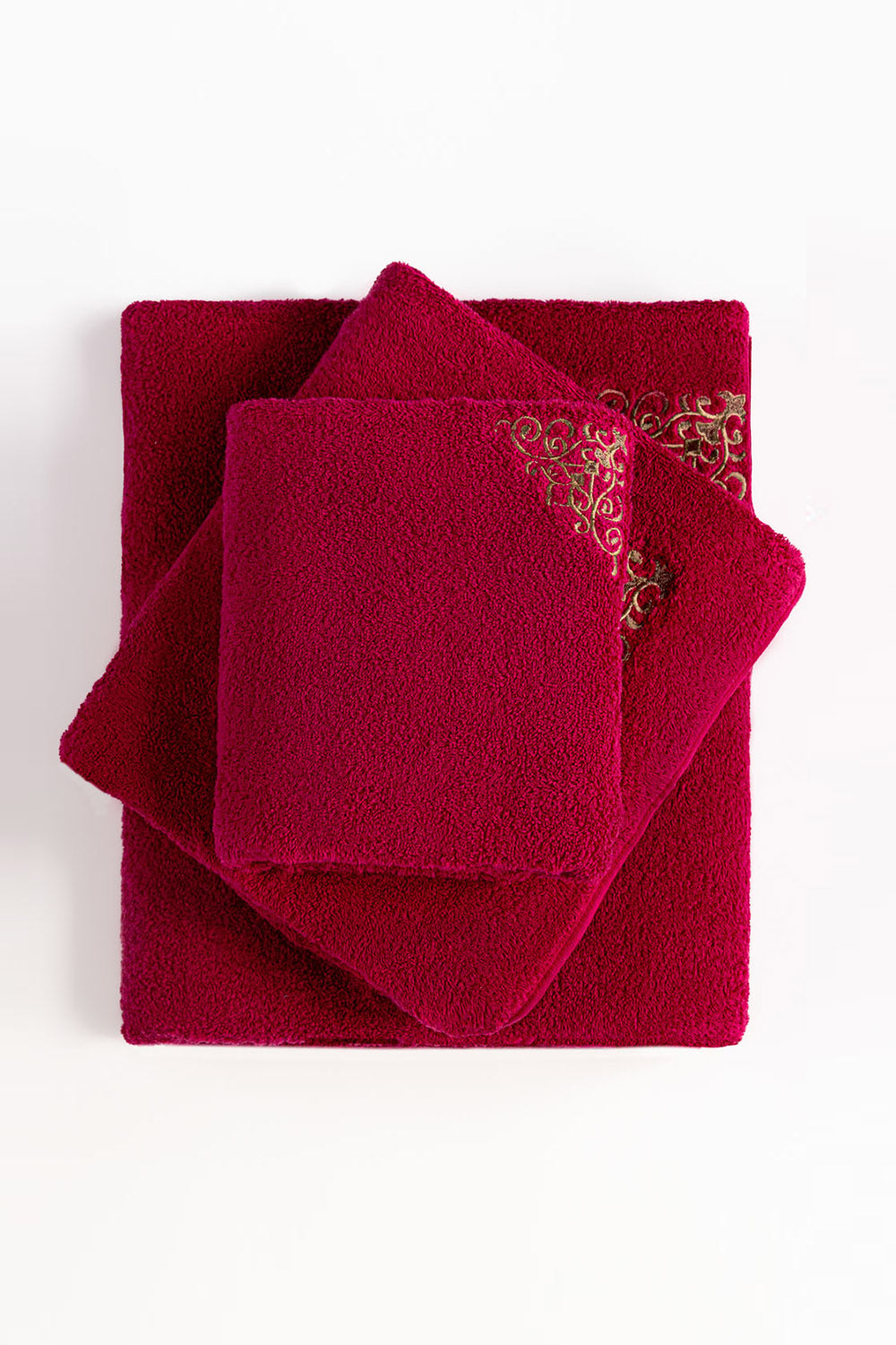 Deep Pink 3Pcs Embroidered Towel Set