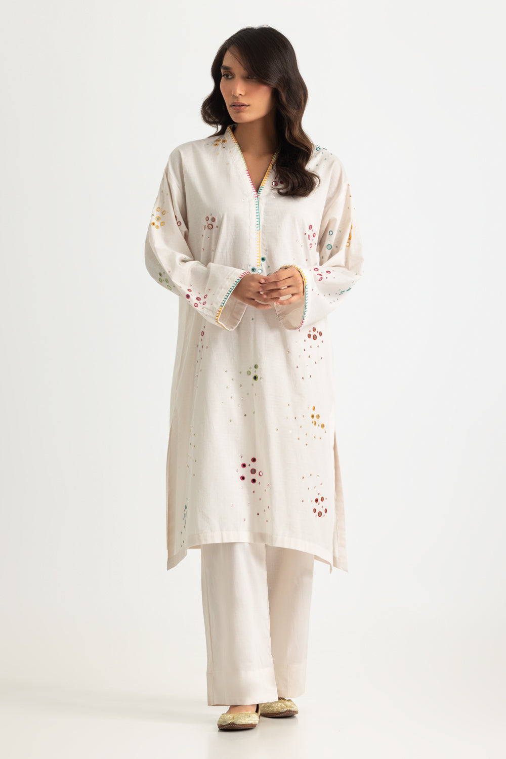 Dobby Embroidered Shirt And Dyed Trouser