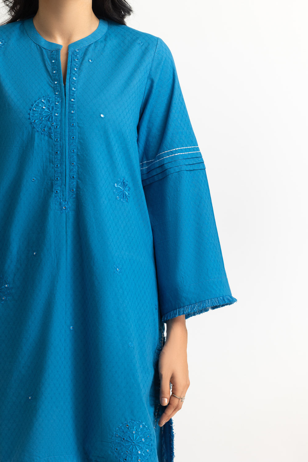 Dobby Embroidered Shirt And Dyed Trouser