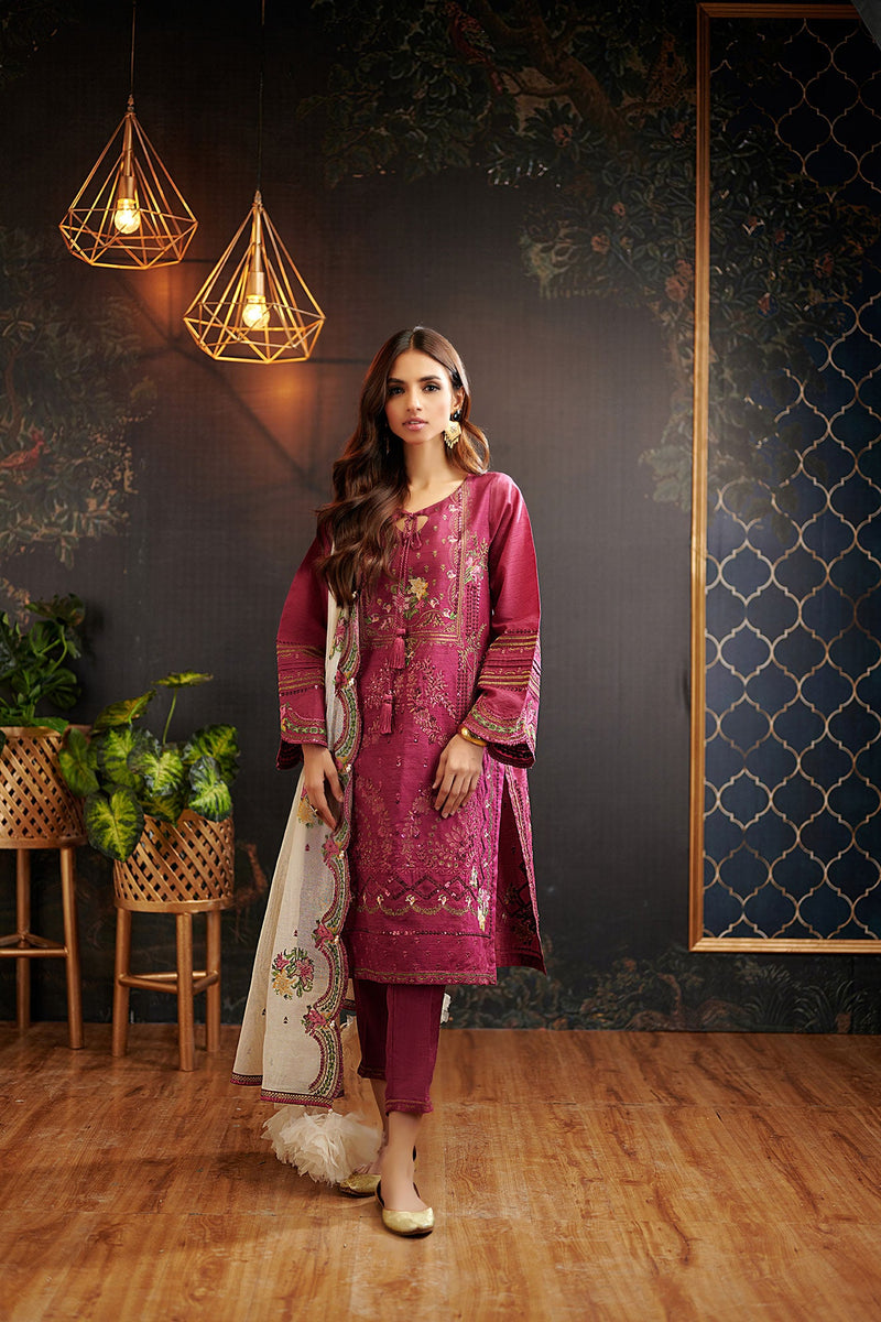 DU-3065 MAROON COTTON-ORGANZA 3PCS