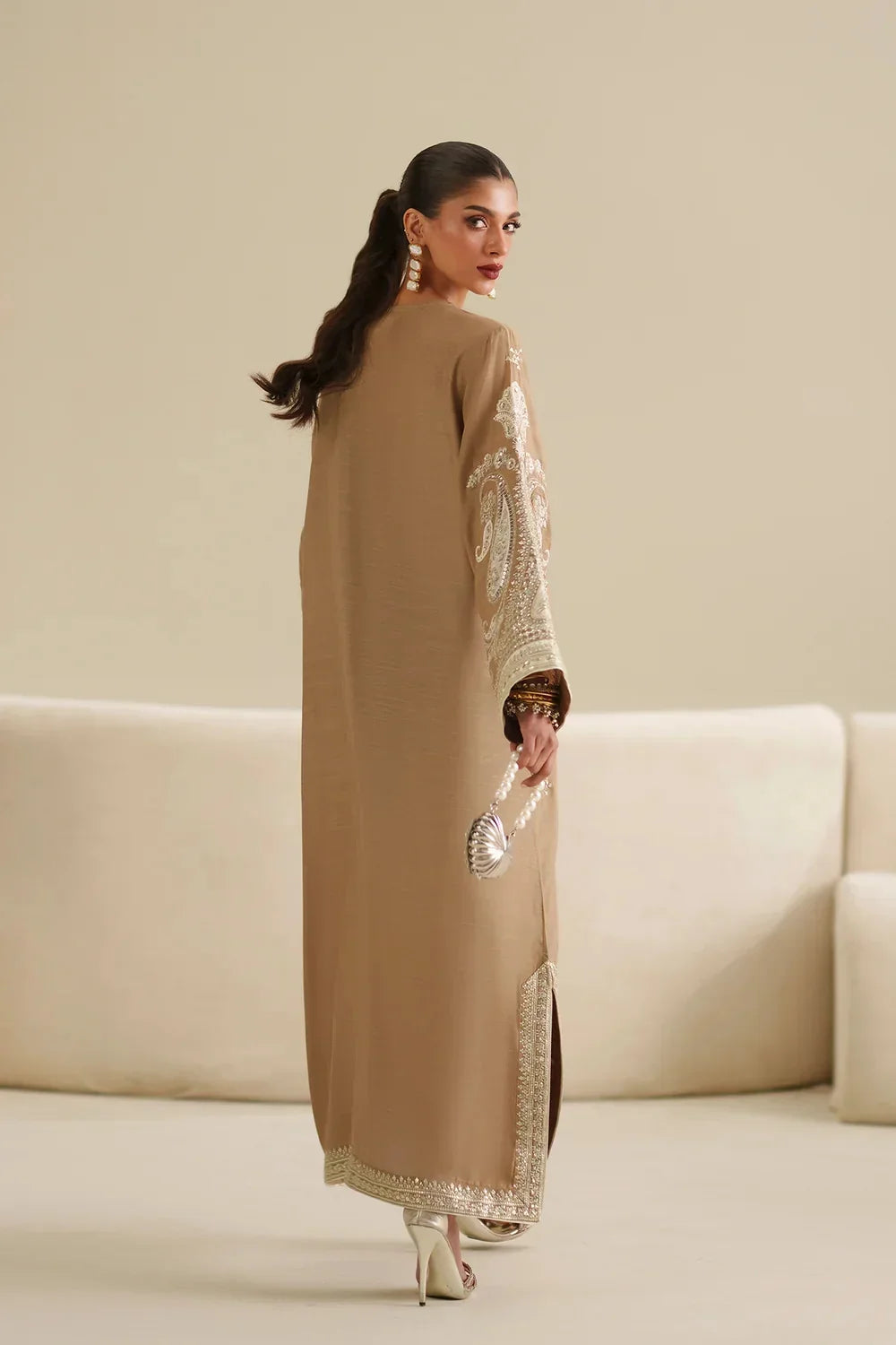 Poshkari Luxury Silk Embroidered 3Pc Unstitched Suit Ethnc Kaftan PA-122