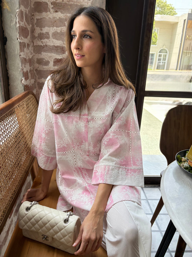 Pink Tie &amp; Dye Chikankari Toby