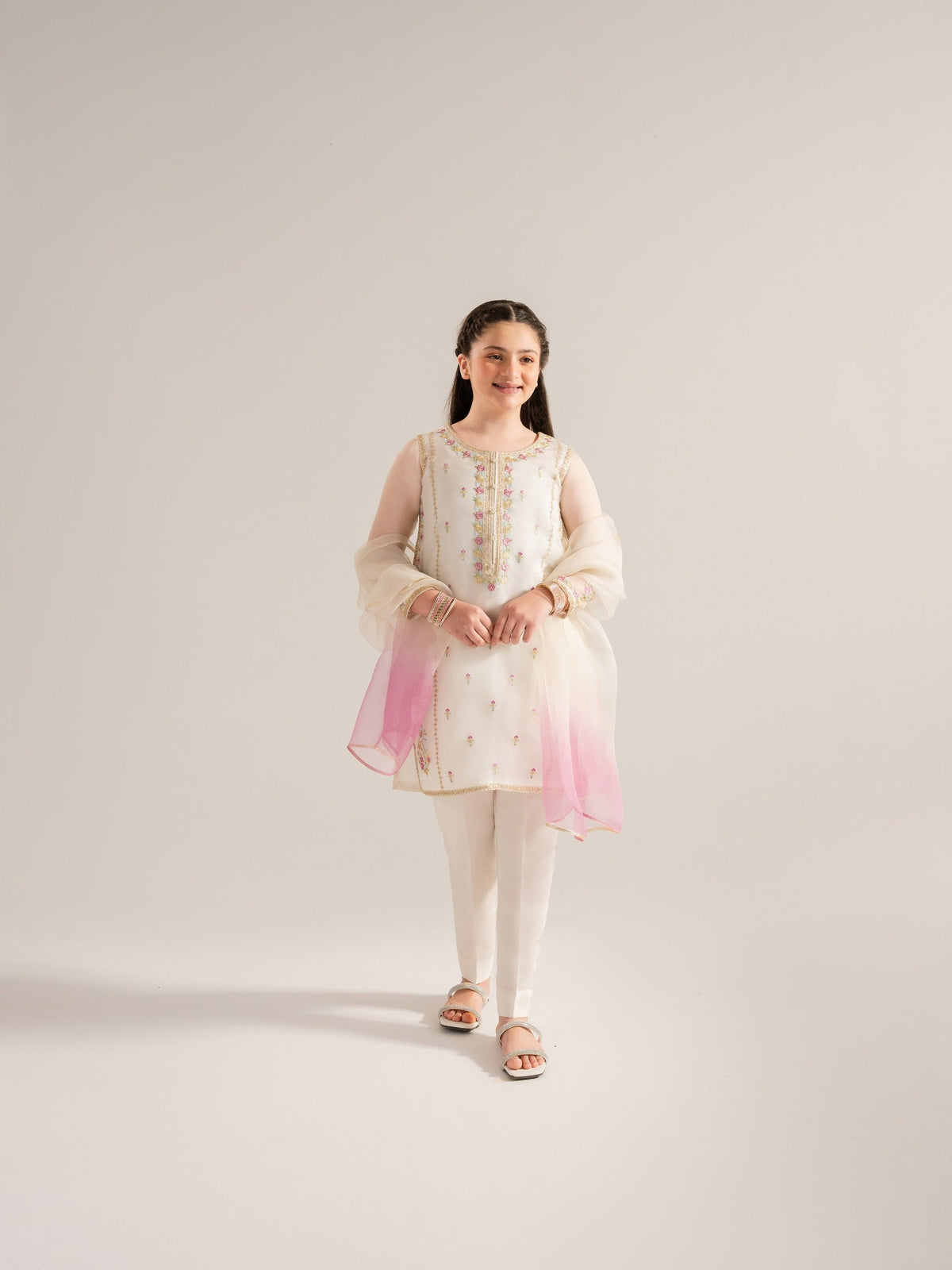 (Kids) 3 Piece - Embroidered Organza Net Suit KD-023