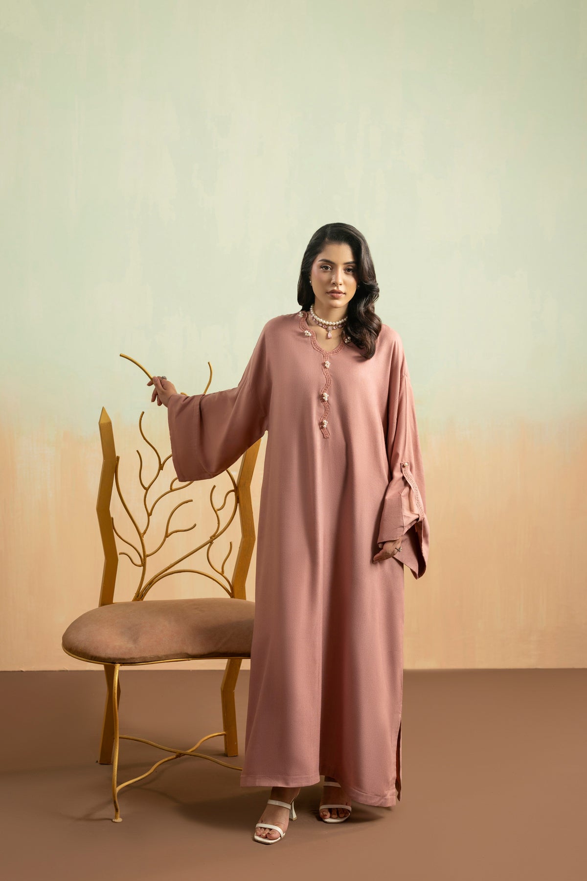 Aneelas Peach Wool Loose Fit Shirt Trouser 2pc [PL-26-06] [Est. Dispatch Time 2 Months]