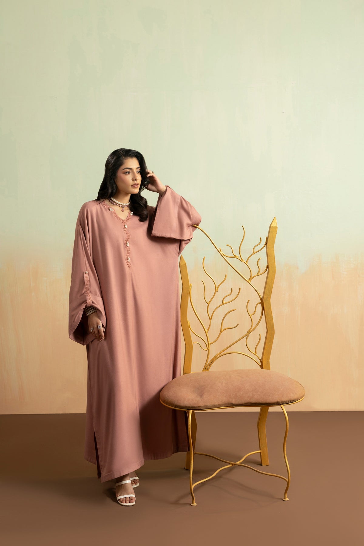 Aneelas Peach Wool Loose Fit Shirt Trouser 2pc [PL-26-06] [Est. Dispatch Time 2 Months]