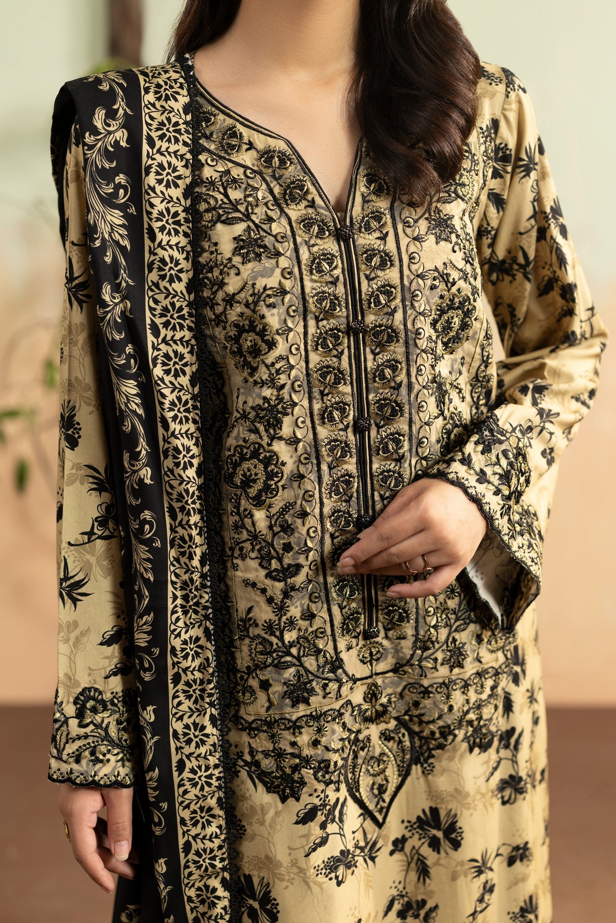 Aneelas Viscose Print Emb 3pc Chiffon Duppata [VC-26-18-B] [Dispatch Time 2 Month]