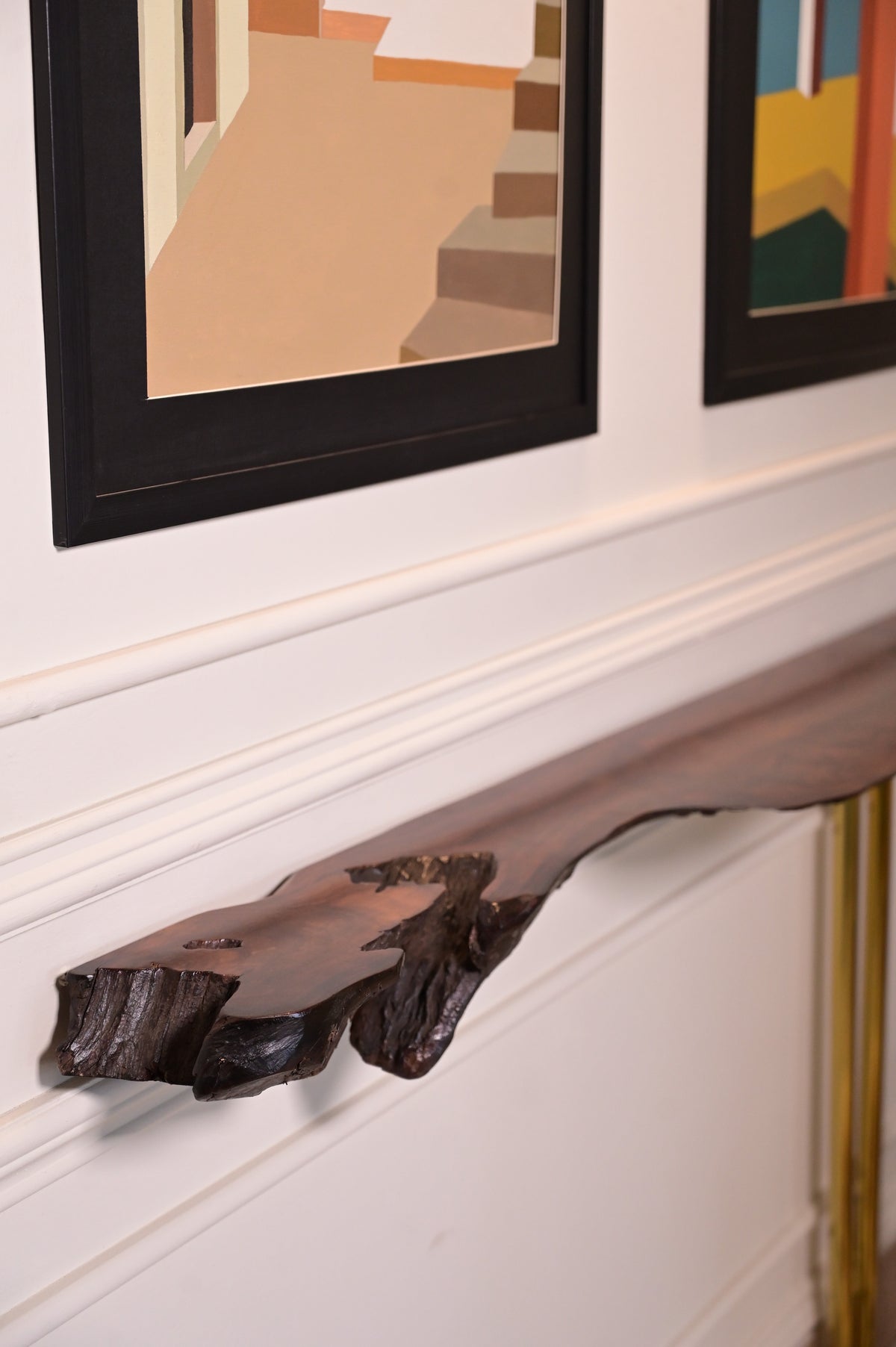 Sheesham hanging console with 3 stainless steel metal legs 2108