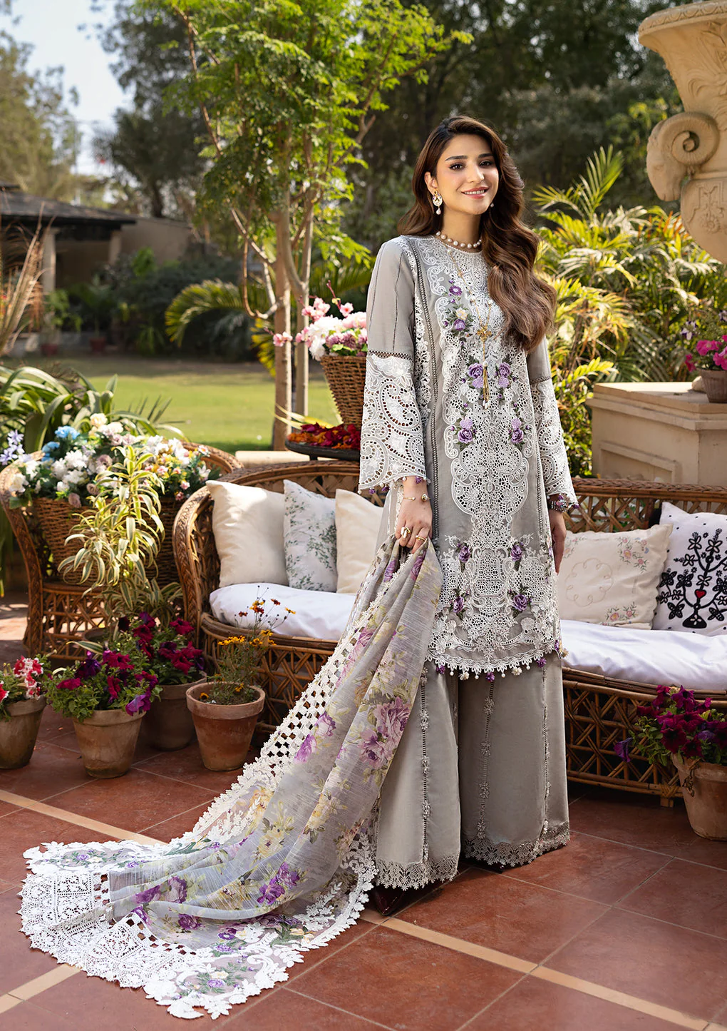 Elaf Premium Embroidered Luxury Lawn Unstitched 3Pc Suit ELM-05 RAMSHA