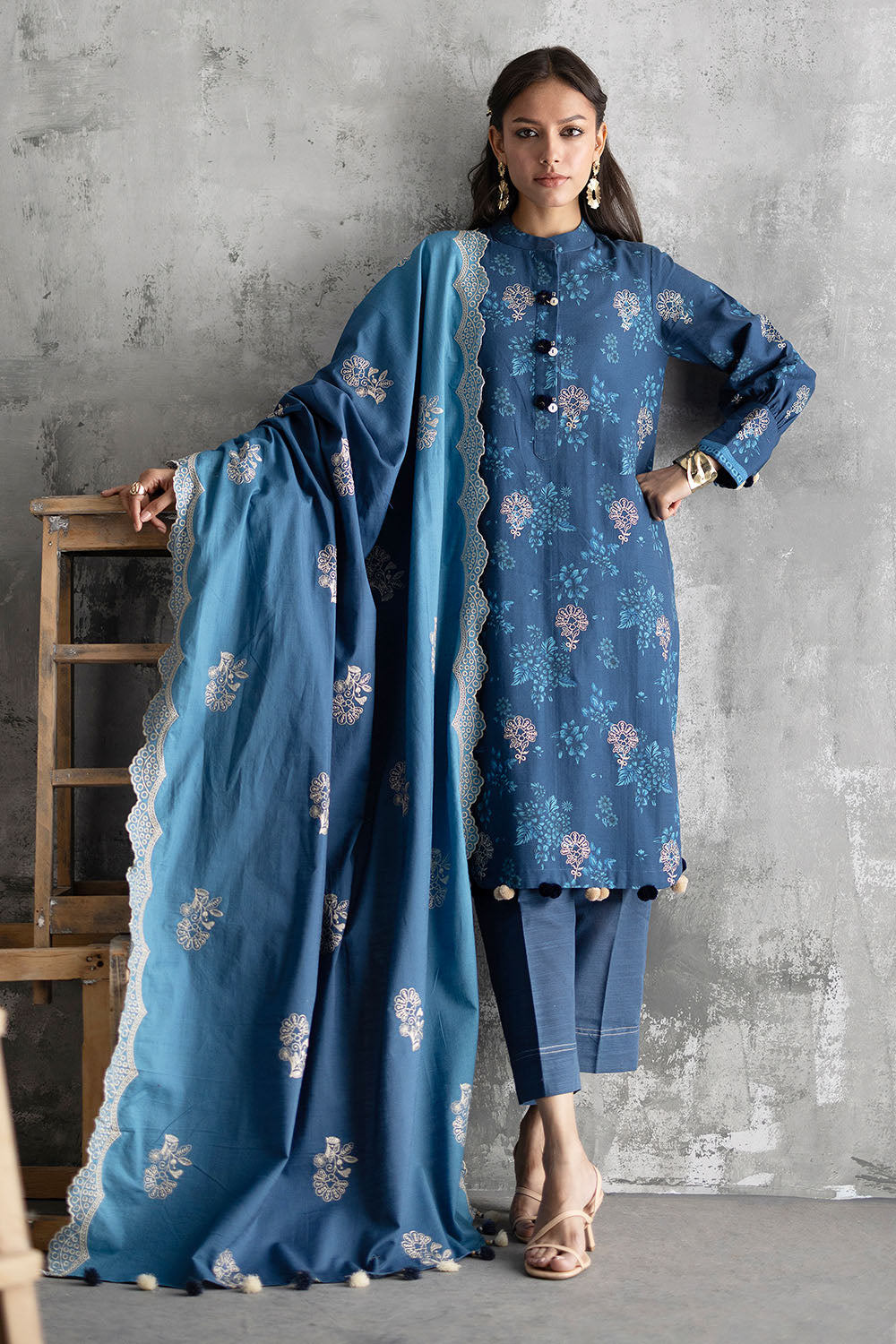 3 Piece Embroidered Printed Khaddar Suit with Embroidered Printed Khaddar Dupatta