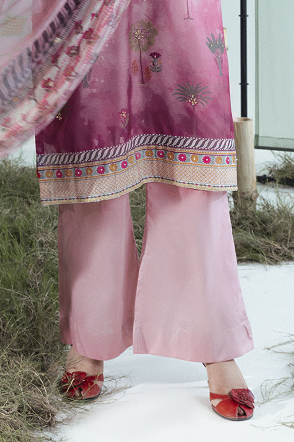 3 Piece Printed Monar Slub Suit With Handwork And Khaddi Net Dupatta