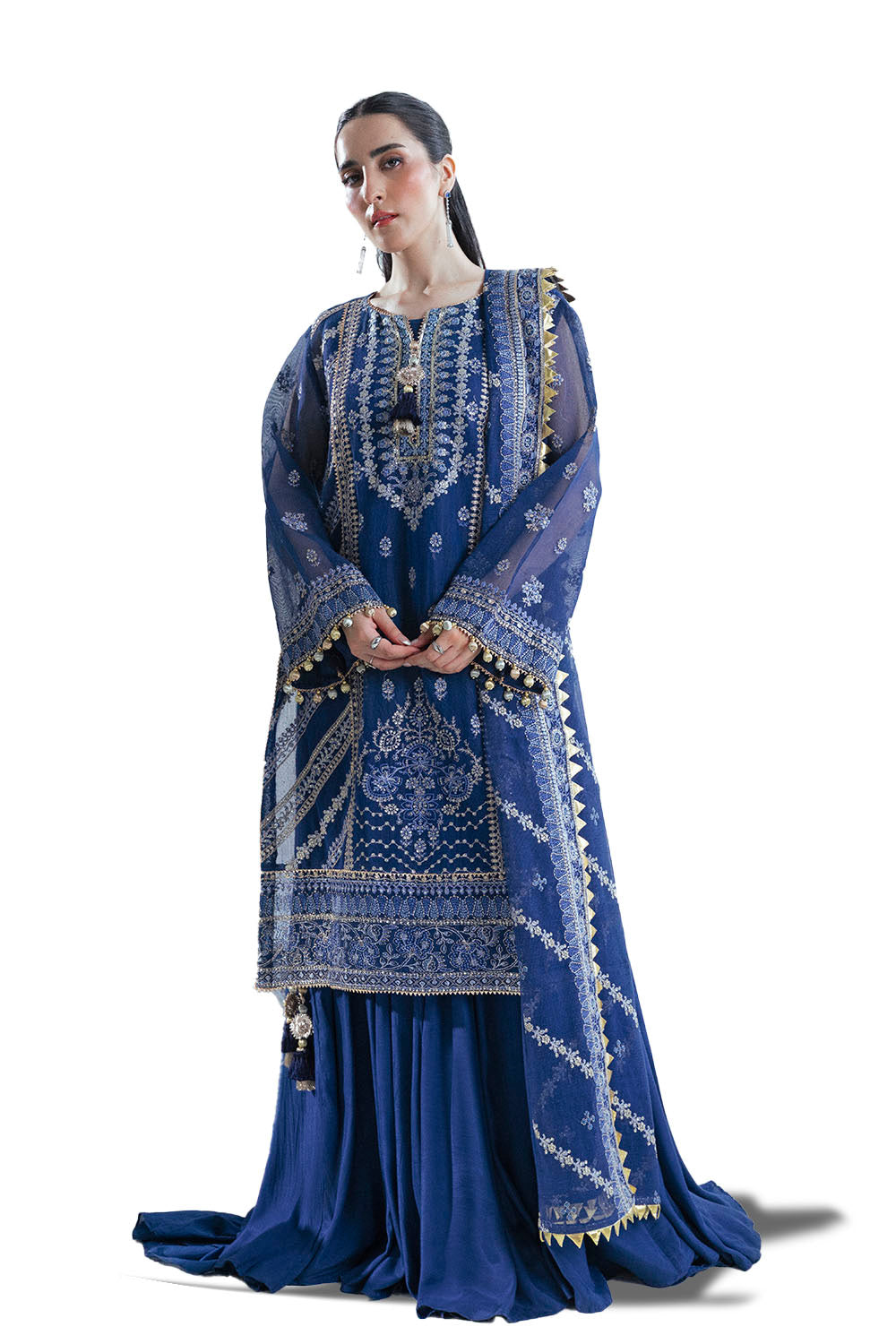 3 Piece Embroidered Cotton Net Suit with Raw Silk Trouser