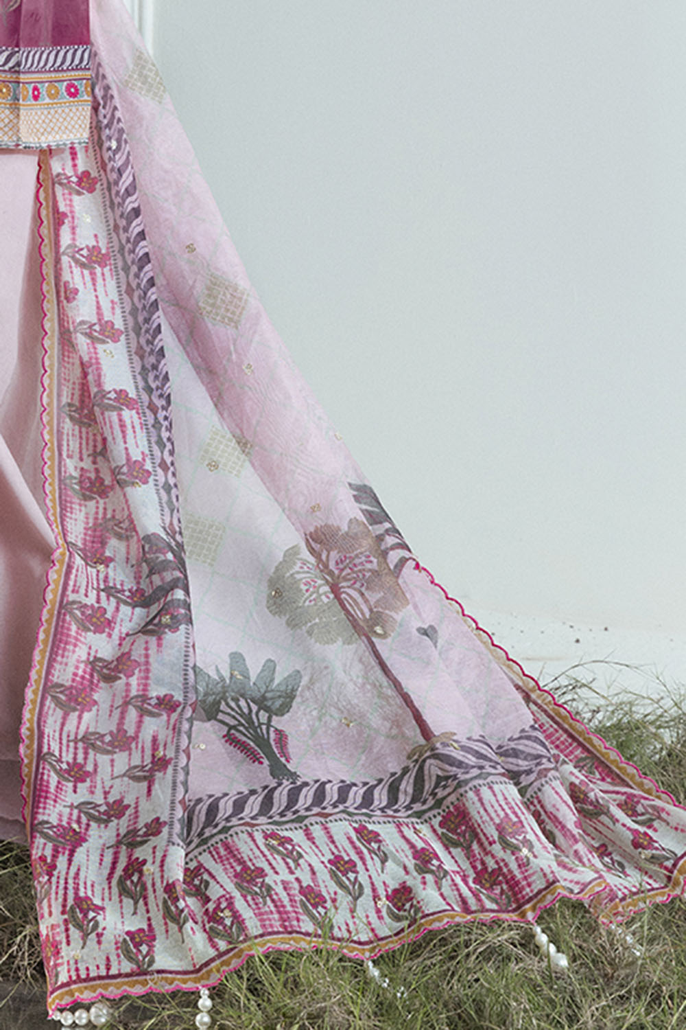 3 Piece Printed Monar Slub Suit With Handwork And Khaddi Net Dupatta