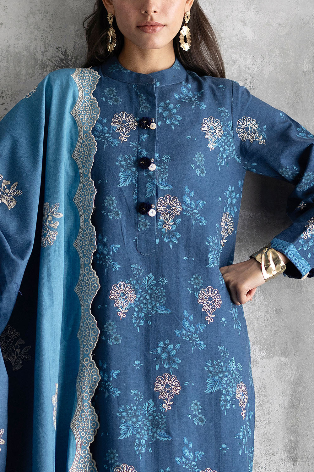 3 Piece Embroidered Printed Khaddar Suit with Embroidered Printed Khaddar Dupatta