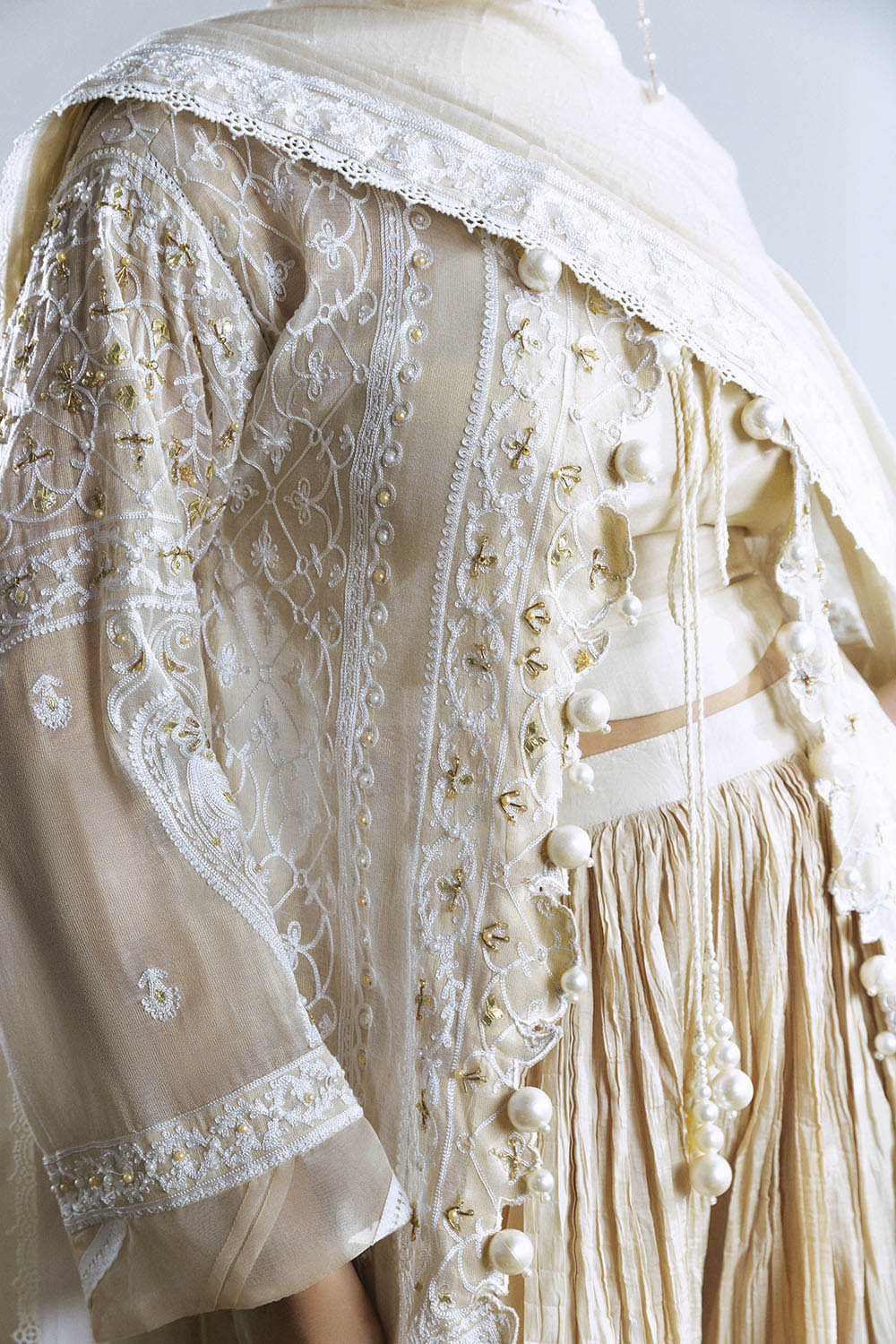 3 Piece Embroidered Mehsuri Suit with Handwork and Raw Silk Trouser