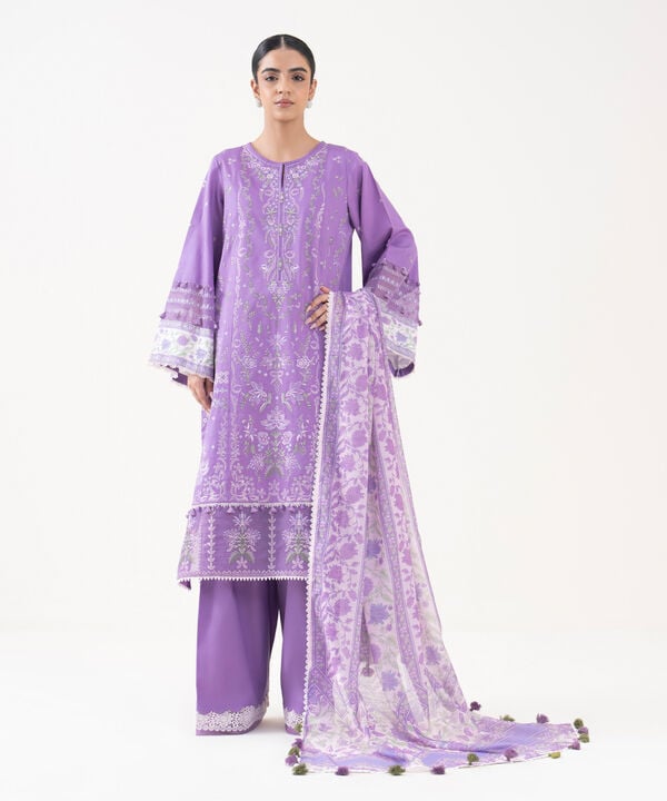 3 Piece - Embroidered Raw Silk Suit