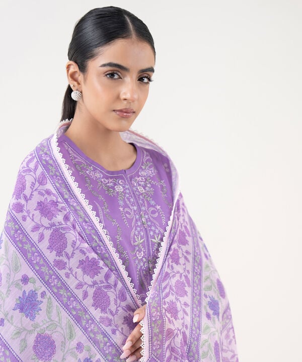 3 Piece - Embroidered Raw Silk Suit
