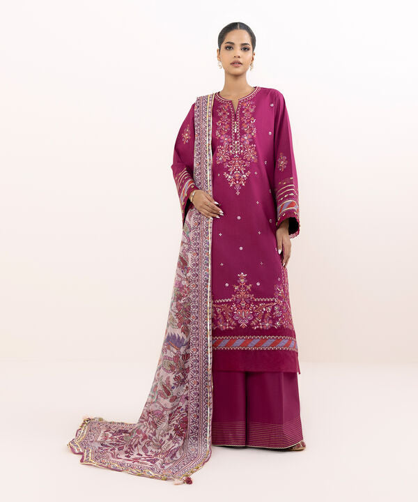 3 Piece - Embroidered Raw Silk Suit