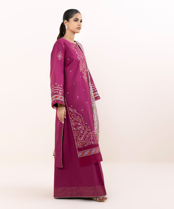3 Piece - Embroidered Raw Silk Suit