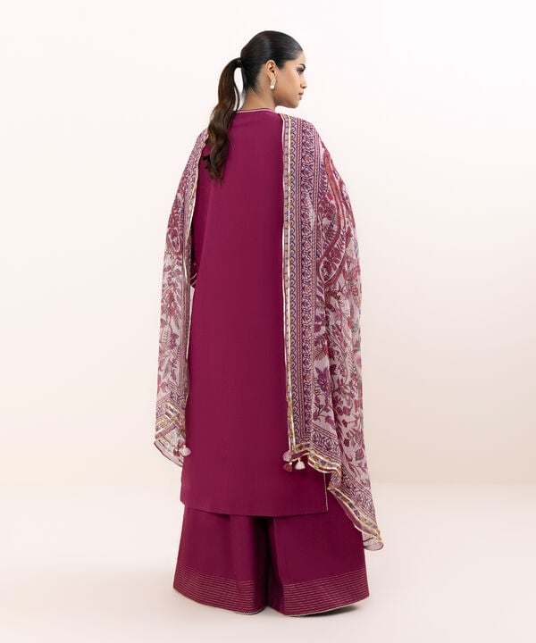 3 Piece - Embroidered Raw Silk Suit