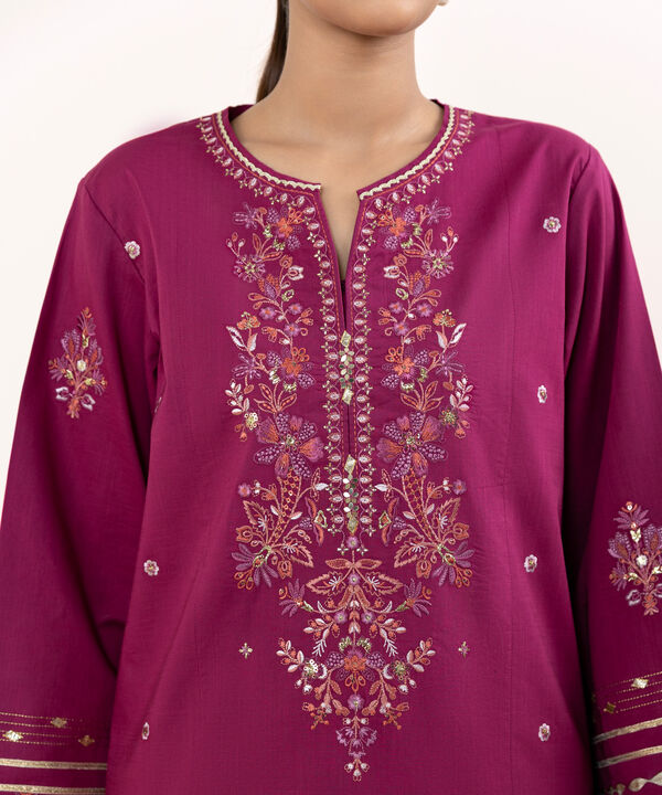3 Piece - Embroidered Raw Silk Suit