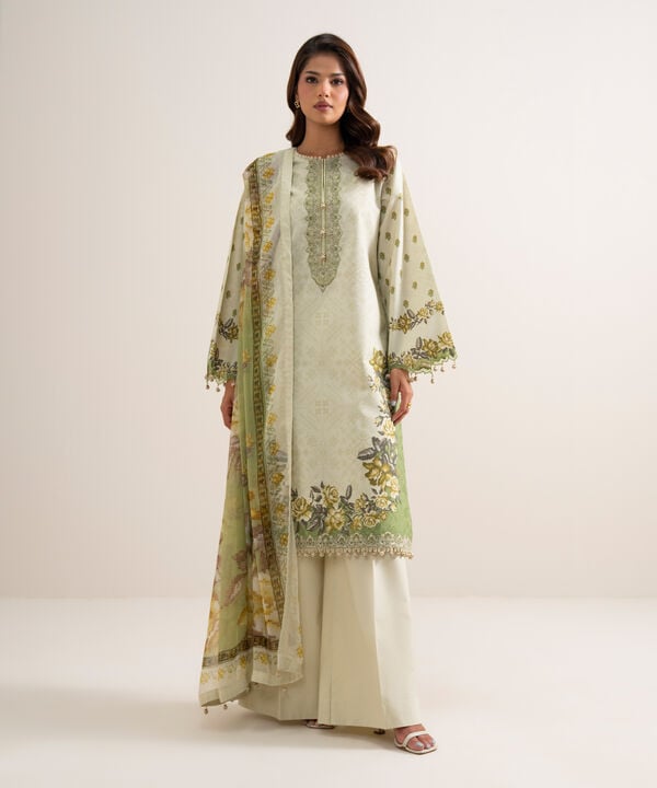 3 Piece - Embroidered Zari Cotton Suit