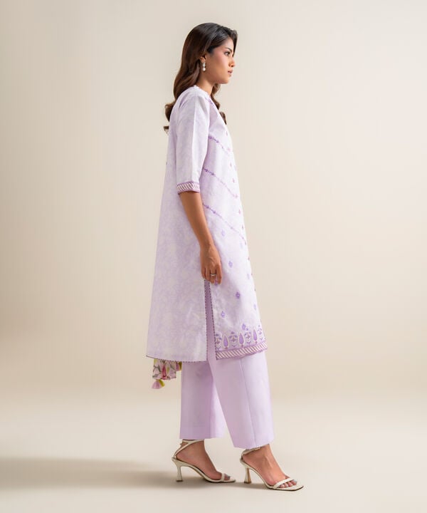 3 Piece - Embroidered Zari Cotton Suit
