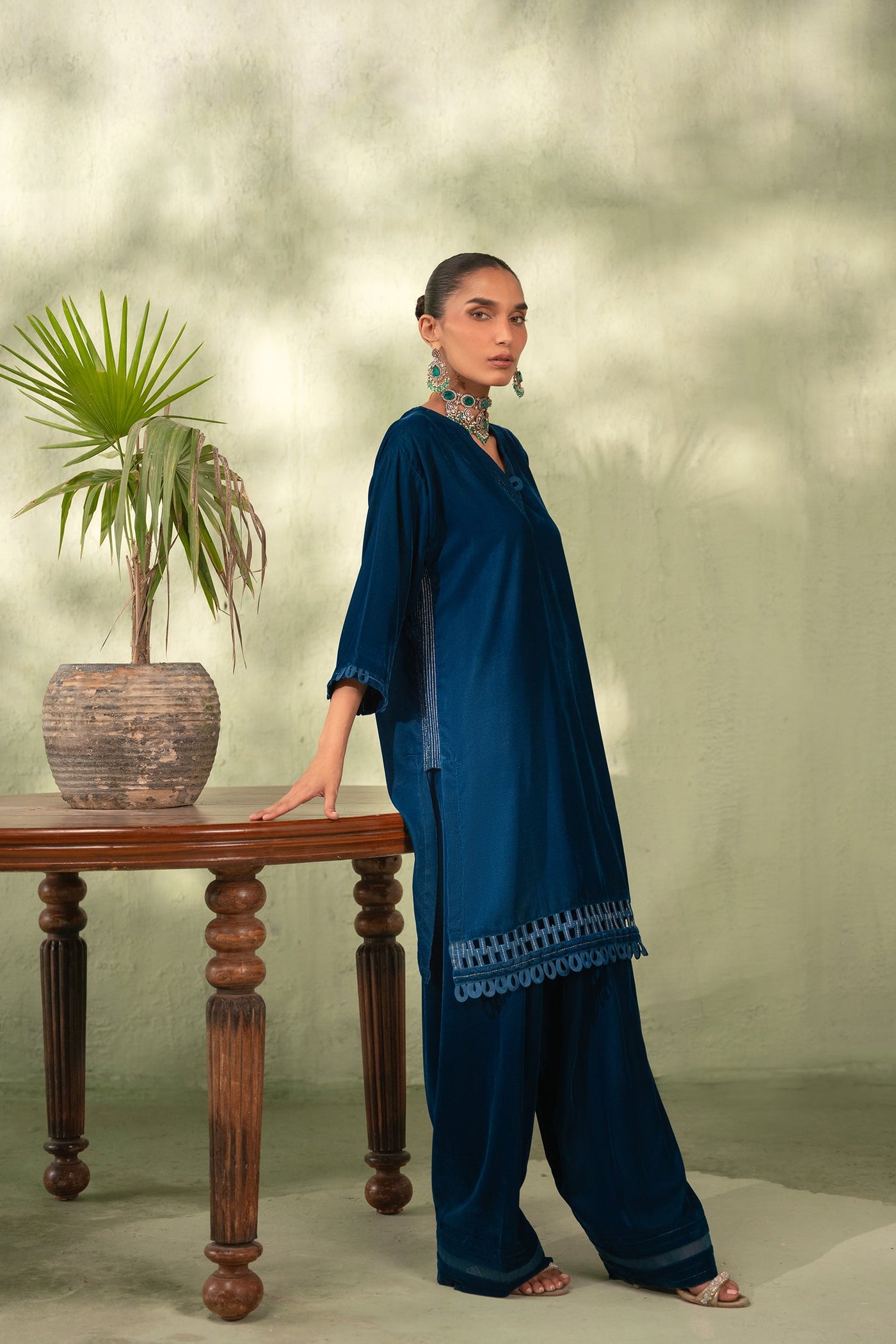 3 Piece Embroidered Velvet Suit