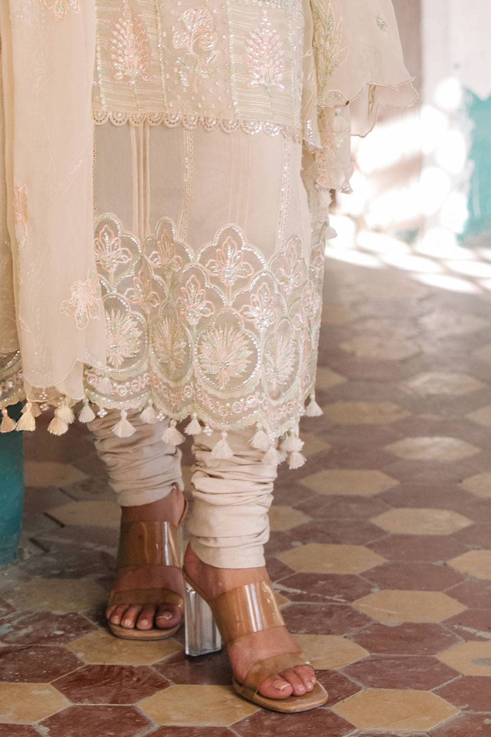 3 Piece Embroidered Chiffon Suit With Organza Borders And Embroidered Chiffon Dupatta