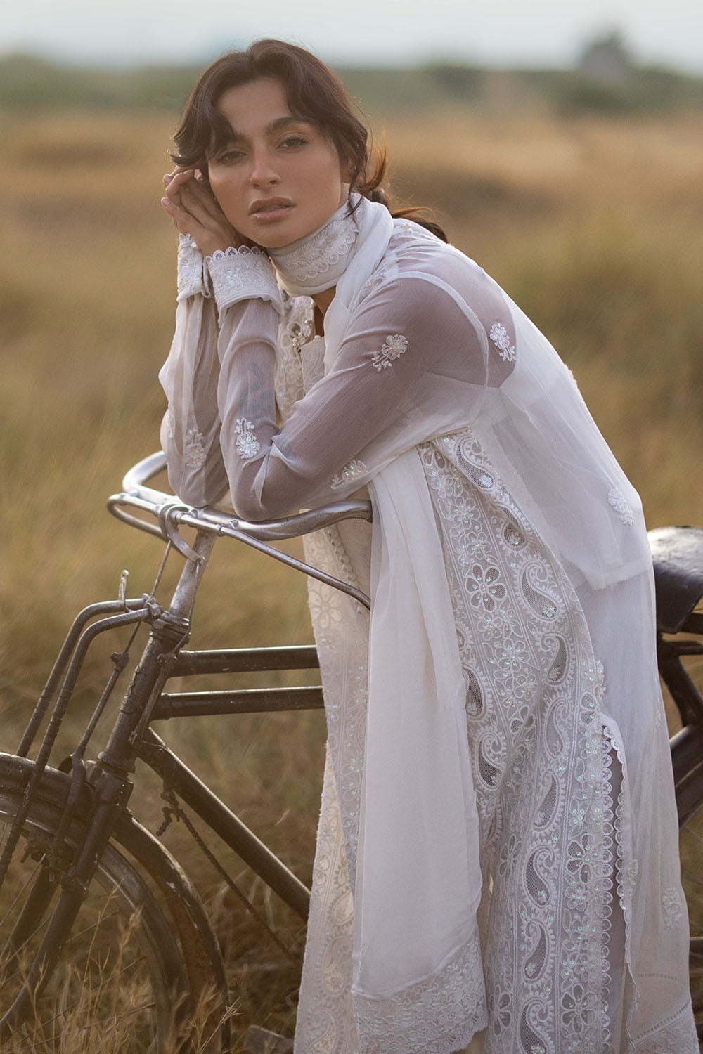 3 Piece Embroidered Chiffon Suit with Cotton Applique