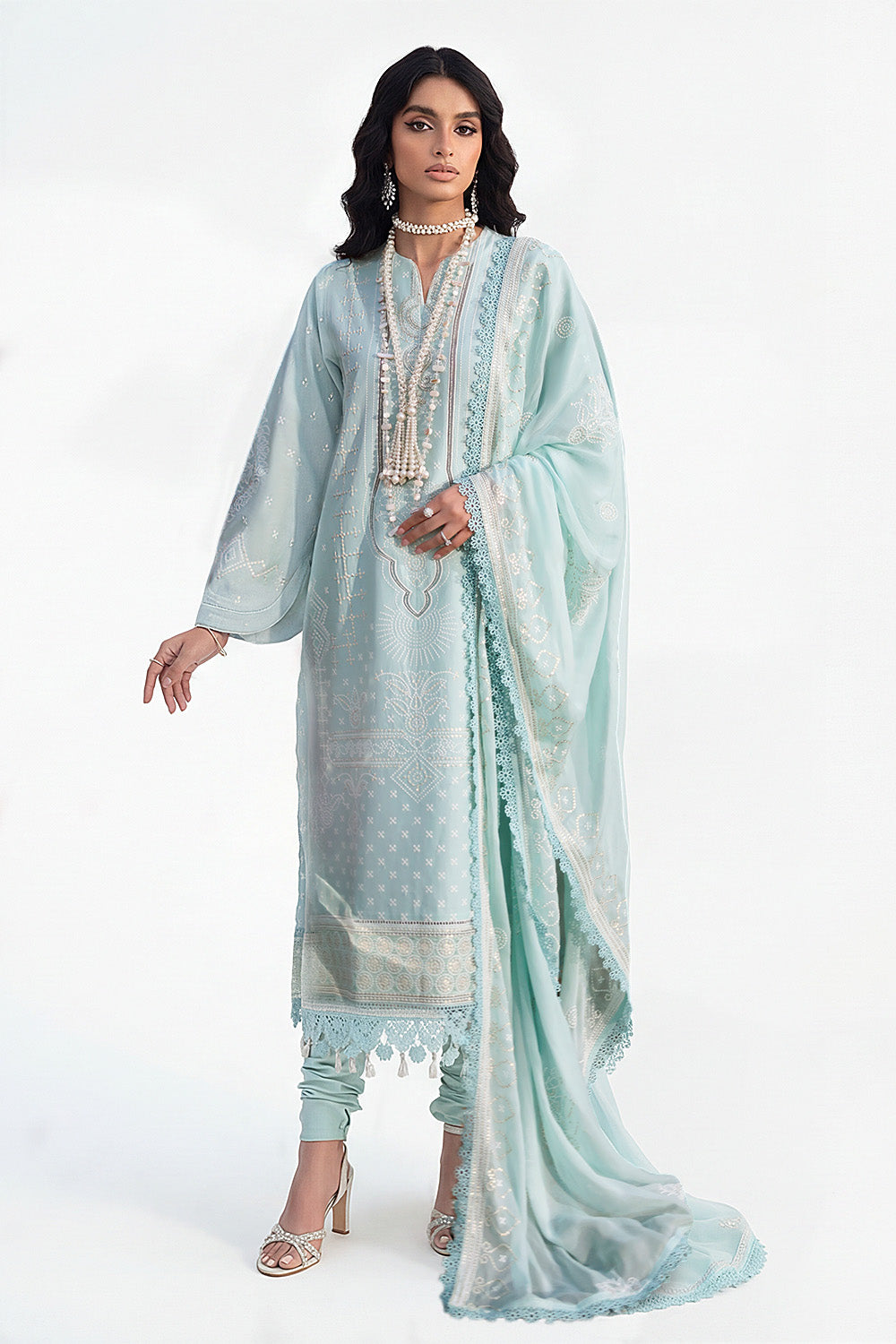 3 Piece Embroidered Lawn Suit With Embroidered Chiffon Dupatta
