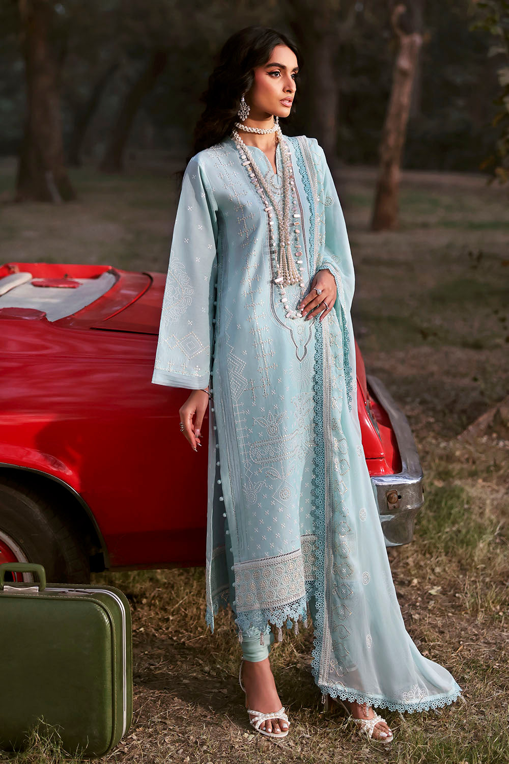 3 Piece Embroidered Lawn Suit With Embroidered Chiffon Dupatta