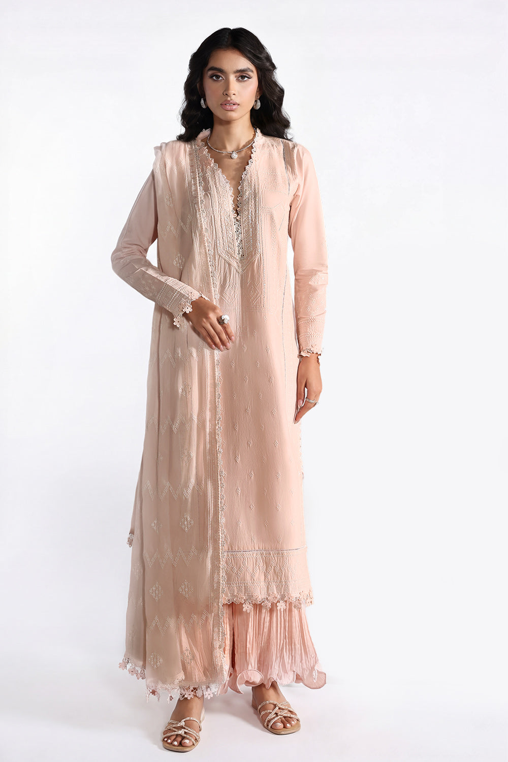 3 Piece Embroidered Lawn Suit With Embroidered Chiffon Dupatta