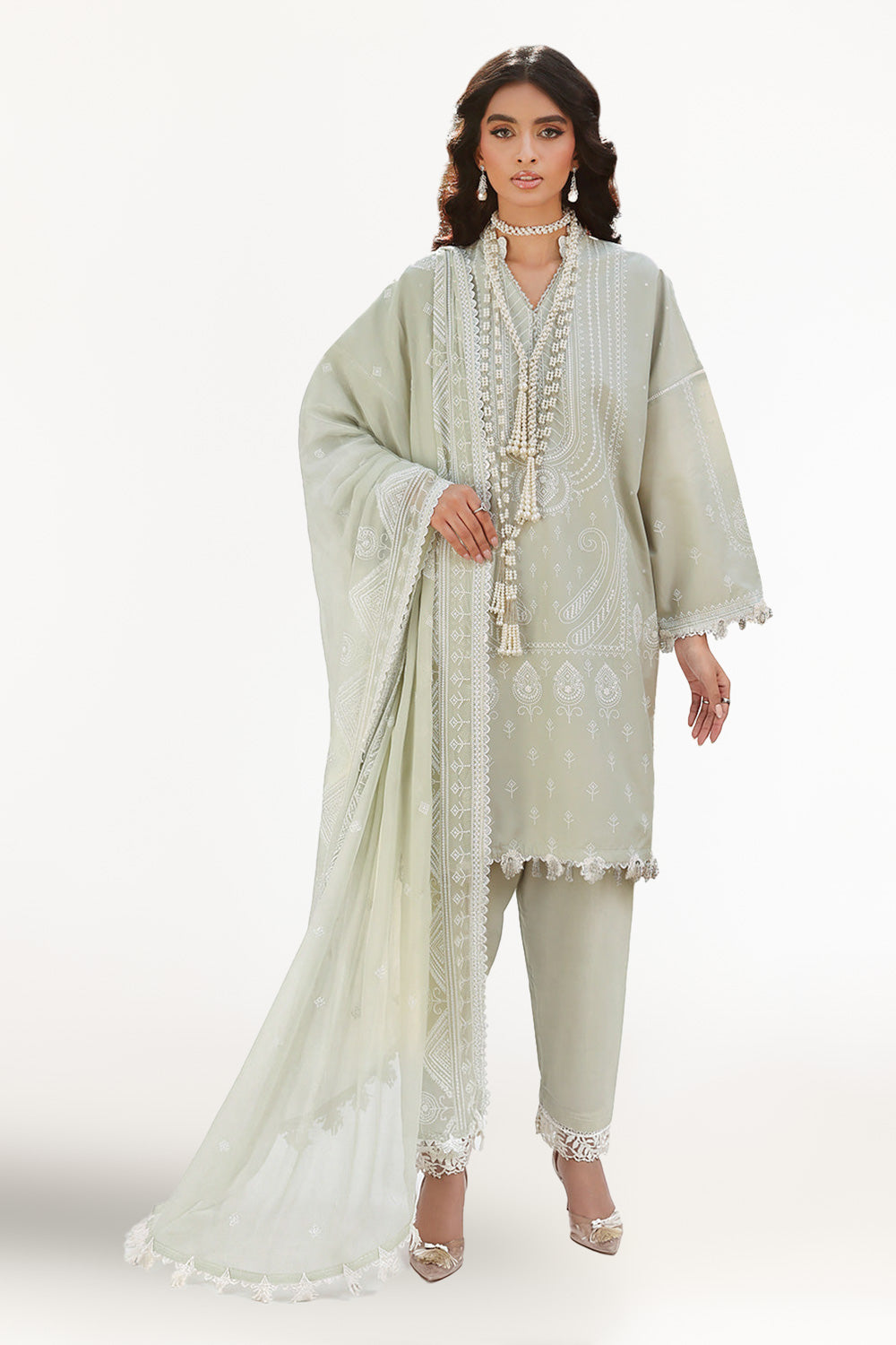3 Piece Embroidered Lawn Suit With Embroidered Chiffon Dupatta