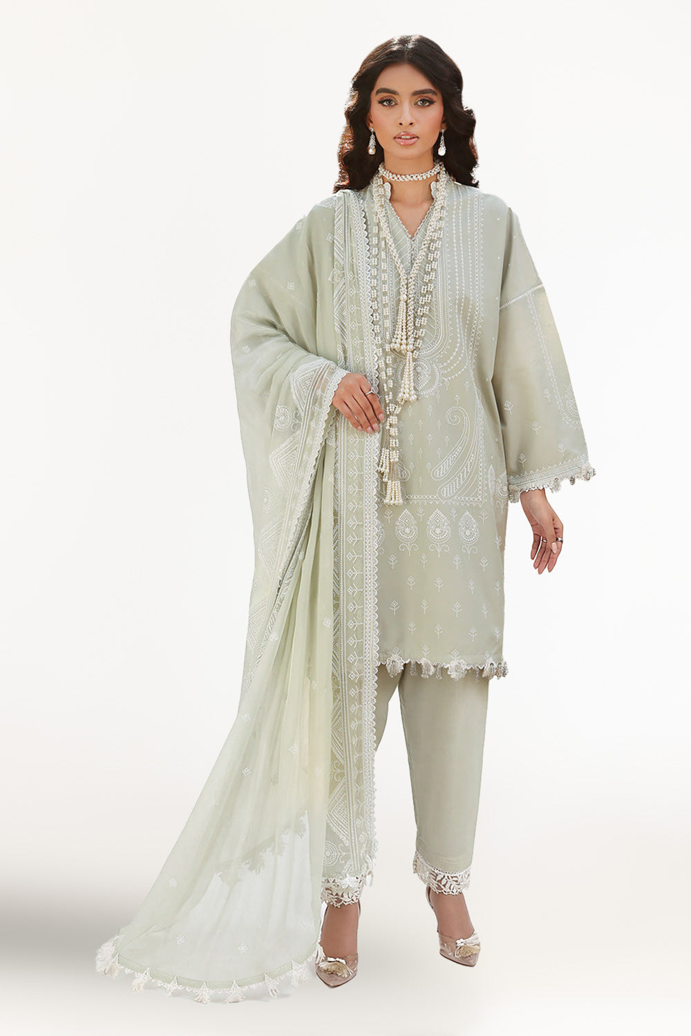 3 Piece Embroidered Lawn Suit with Embroidered Chiffon Dupatta